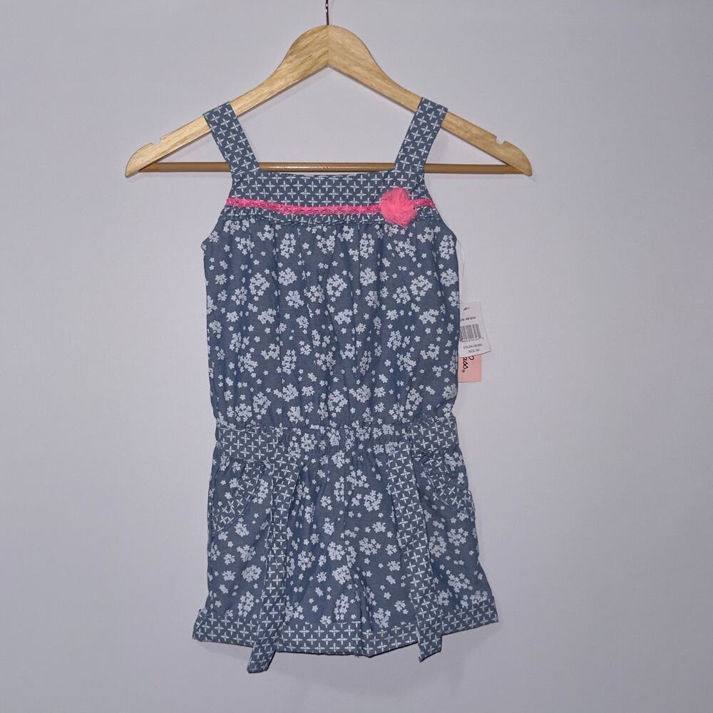 Little Lass blue/pink Denim Floral Romper Outfit Toddler Girls size 6X